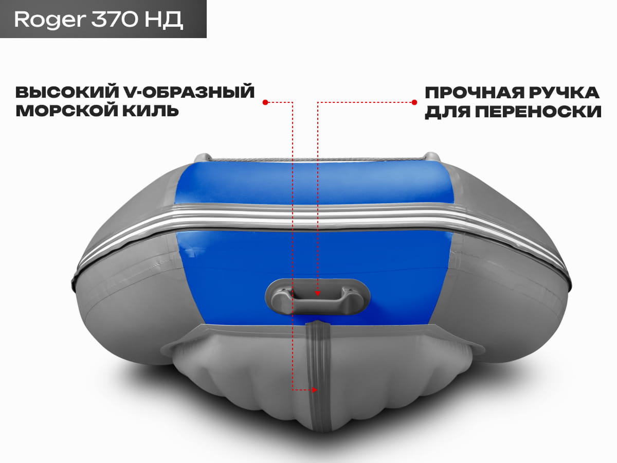 Roger Zefir 370 НД серый/синий. Высокий V-образный киль, прочная ручка для переноски. 