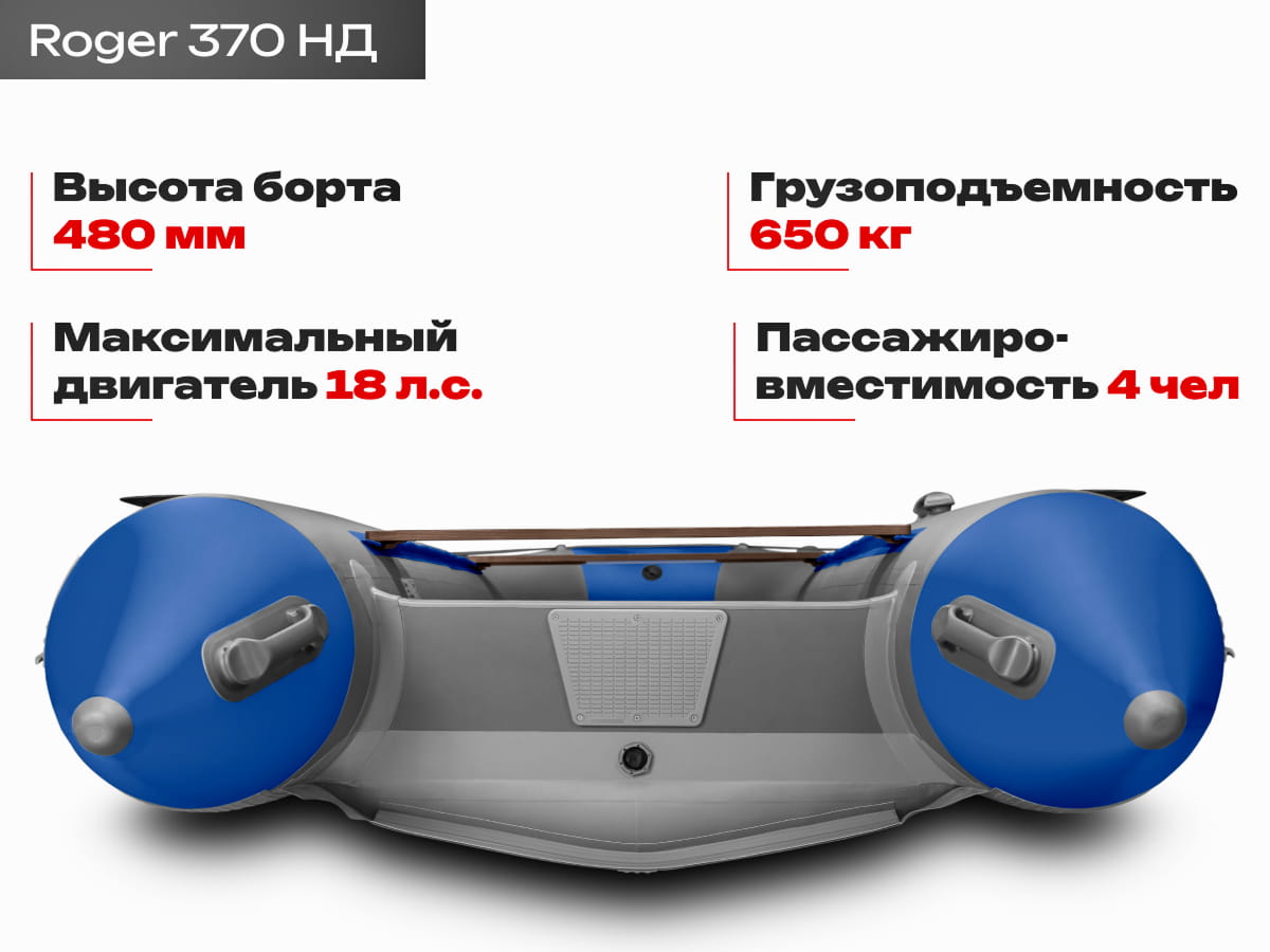 Roger Zefir 370 НД серый/синий. Грузоподъемность 650 кг., высота борта 480 мм.